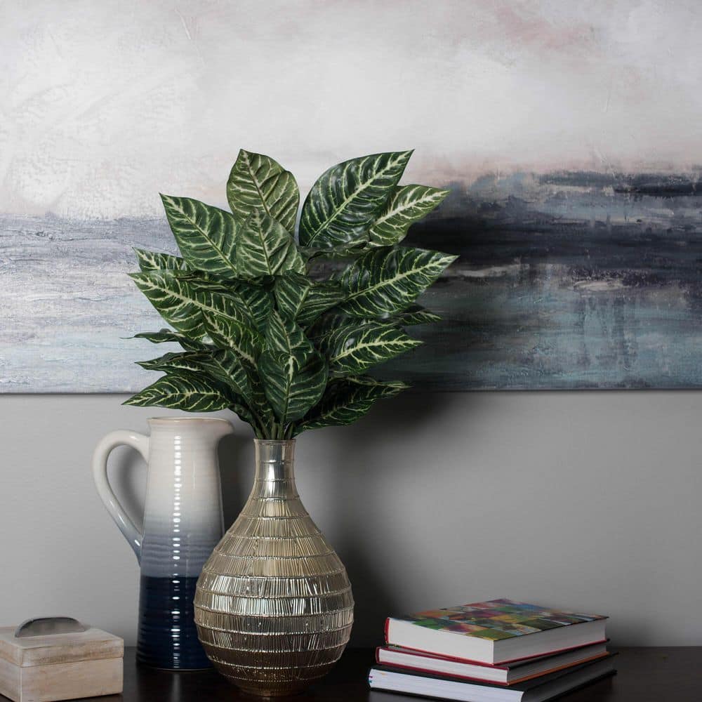 27" Green and White Artificial Zebra Plant with Textured Leaves