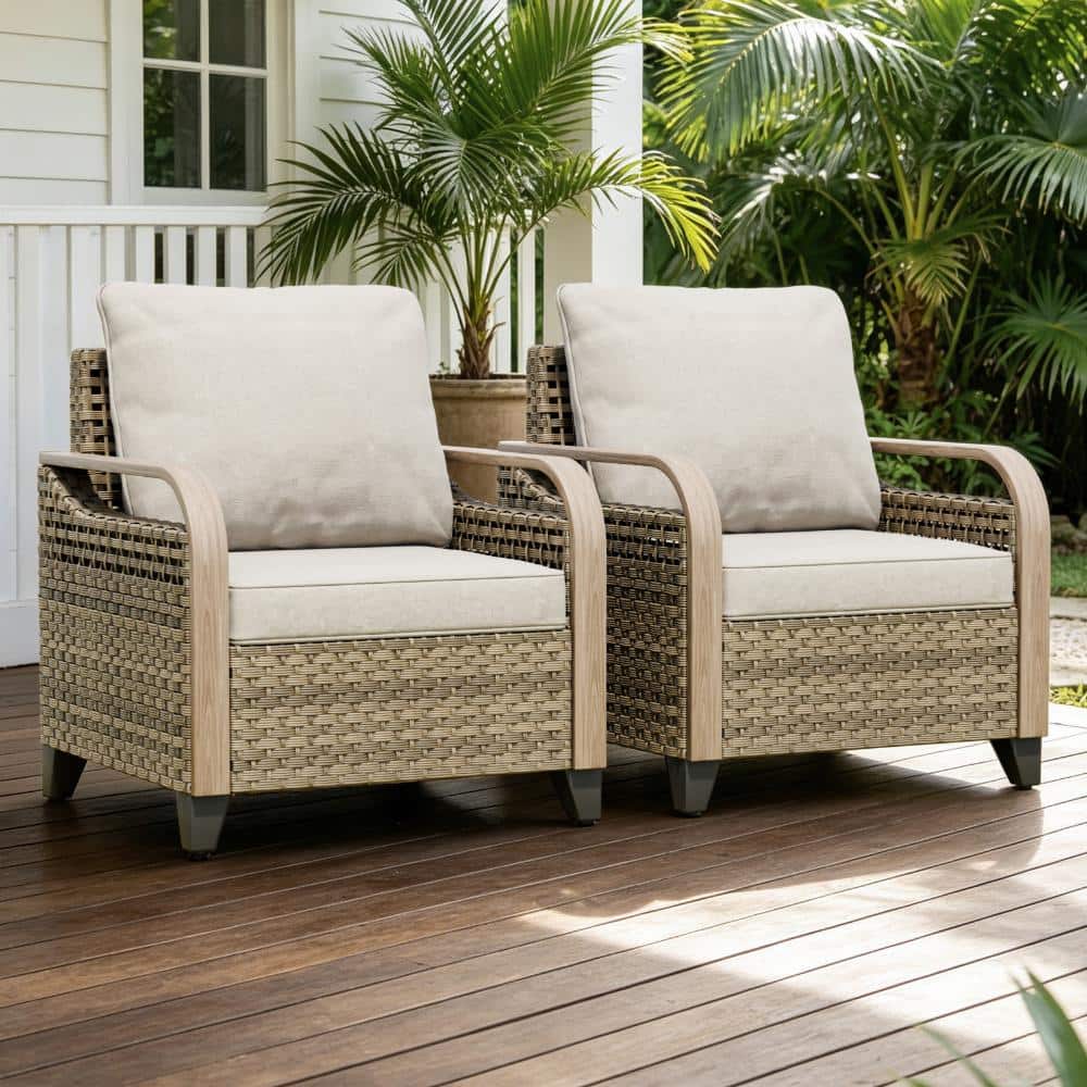 Patio Wicker Chair Dining Chair Outdoor Conversation Set w/ Cushion PE Rattan Steel Frame All-Weather 2 PCS, Beige price history on PriceWatchPro
