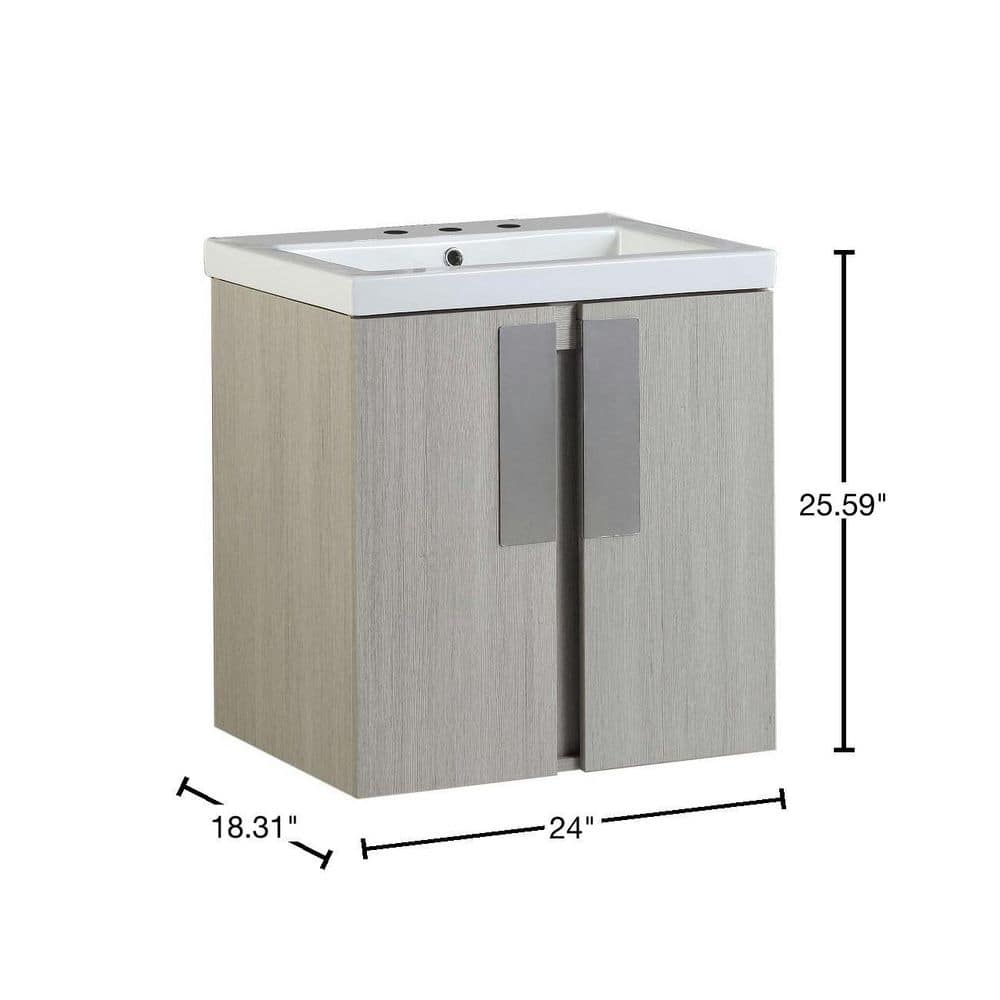 Gray Pine Wall-Mount Single Vanity with Ceramic Sink