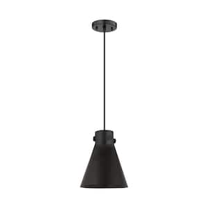 Newton Cone 100-Watt 1-Light Matte Black Shaded Pendant Light with Metal Shade