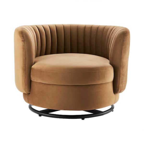 MODWAY Embrace Cognac Tufted Performance Velvet Swivel Chair EEI