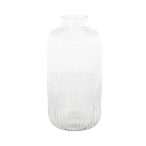 13 in. Clear Ribbed Round Fluted Glass Decorative Vase