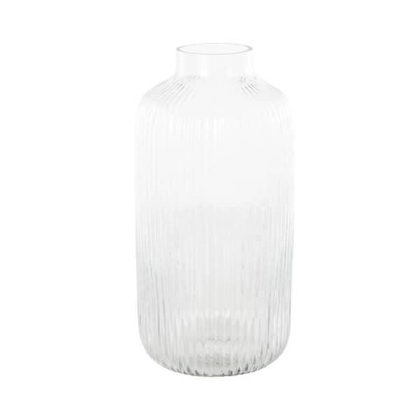 Litton Lane 13 in. Clear Ribbed Round Fluted Glass Decorative Vase