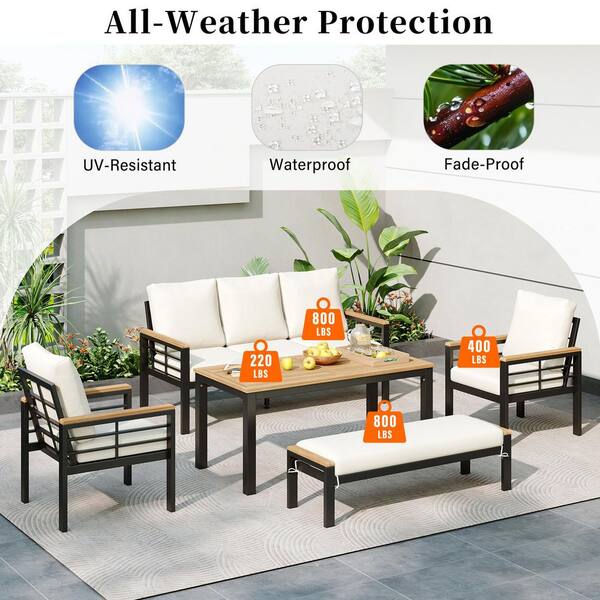 5-Piece Metal Outdoor Patio Conversation Set with Beige Cushions