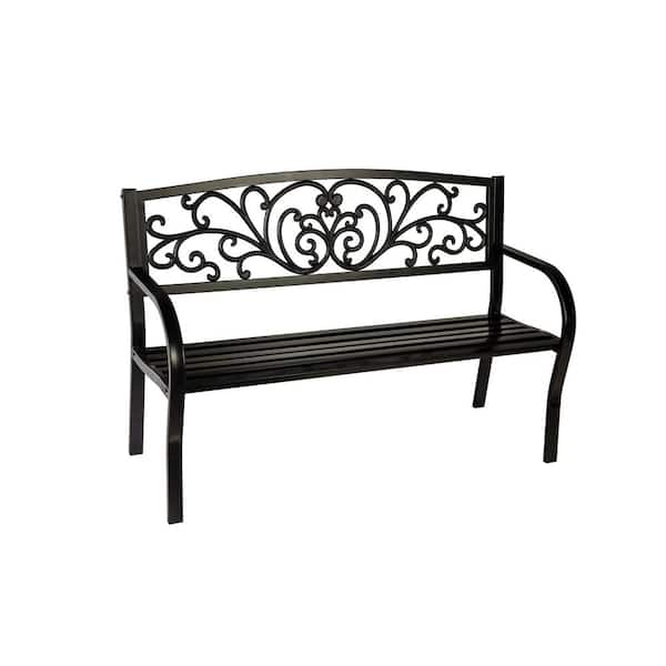 48 in. Blooming Metal Garden Bench, Black