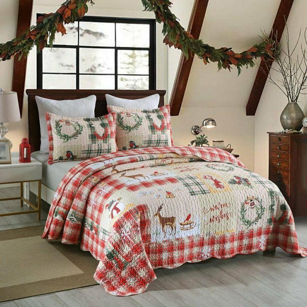 MarCielo Christmas Quilt Set Bedspread Set(King)