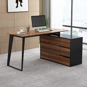 54.3 in. Reversible L-Shaped Black and Brown Wood Computer and Gaming Desks Office Working Table with Adjustable Shelves