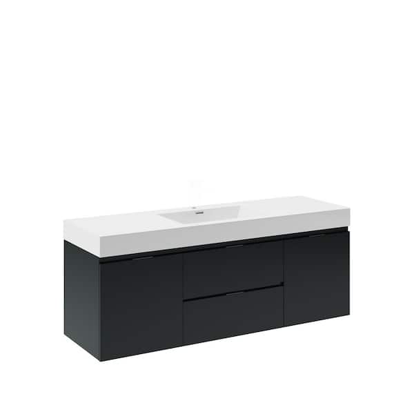 Fresca Valencia 60 in. W Wall Hung Bathroom Vanity in Dark Slate Gray with Acrylic Vanity Top in White