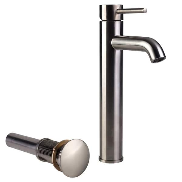 Fontaine Single Hole Single-Handle High-Arc Vessel Bathroom Faucet with Drain in Brushed Nickel