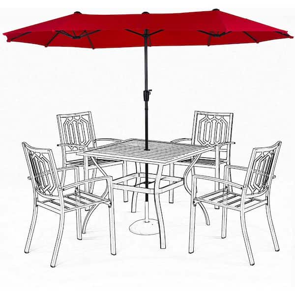 Unbranded 13 ft. Outdoor Market Double Sided Double Patio Umbrella with Crank Strong UV Protection Red