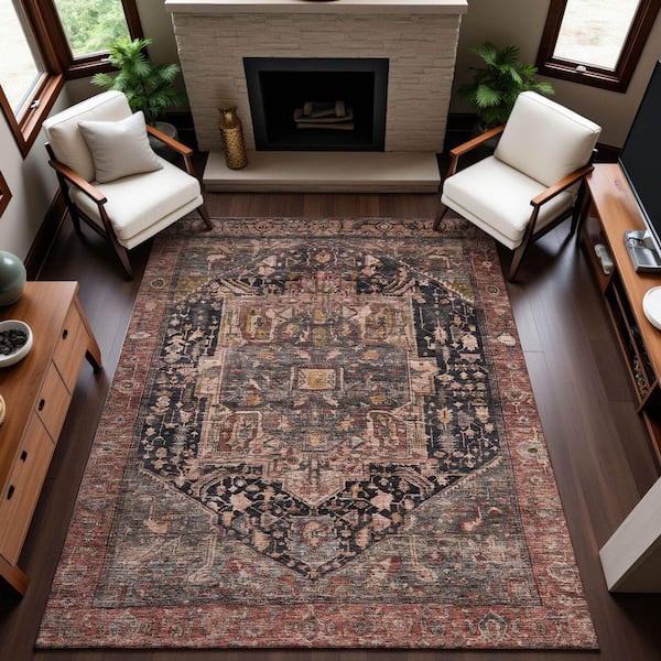 Mayfield Premium Machine Washable Abstract AMF1240 Charcoal 8 ft. x 10 ft. Area Rug