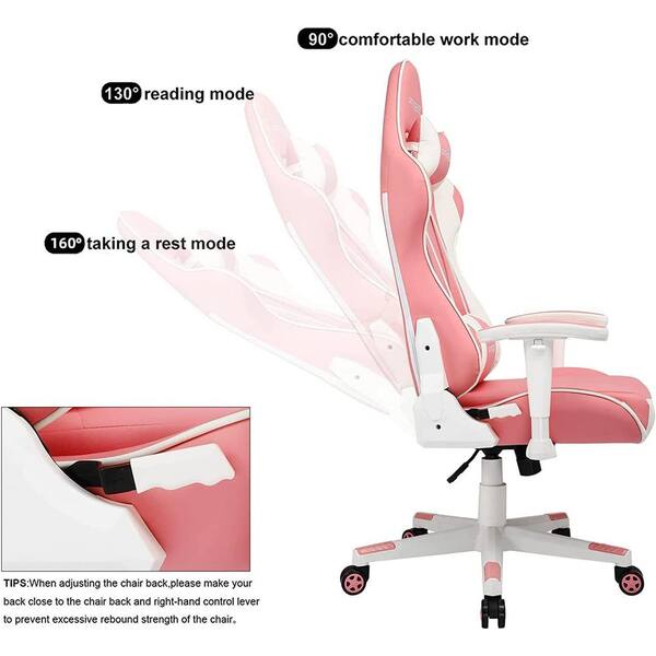 LUCKLIFE Gaming Chair with Footrest and Ergonomic Lumbar Massage Pillow,  Pink 