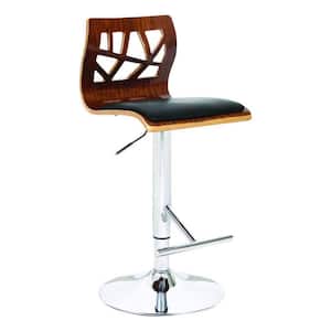 40 in. Black, Brown and Chrome Low Back Metal Frame Bar Stool with Faux Leather Seat