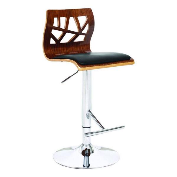 Benjara 40 in. Black, Brown and Chrome Low Back Metal Frame Bar Stool with Faux Leather Seat