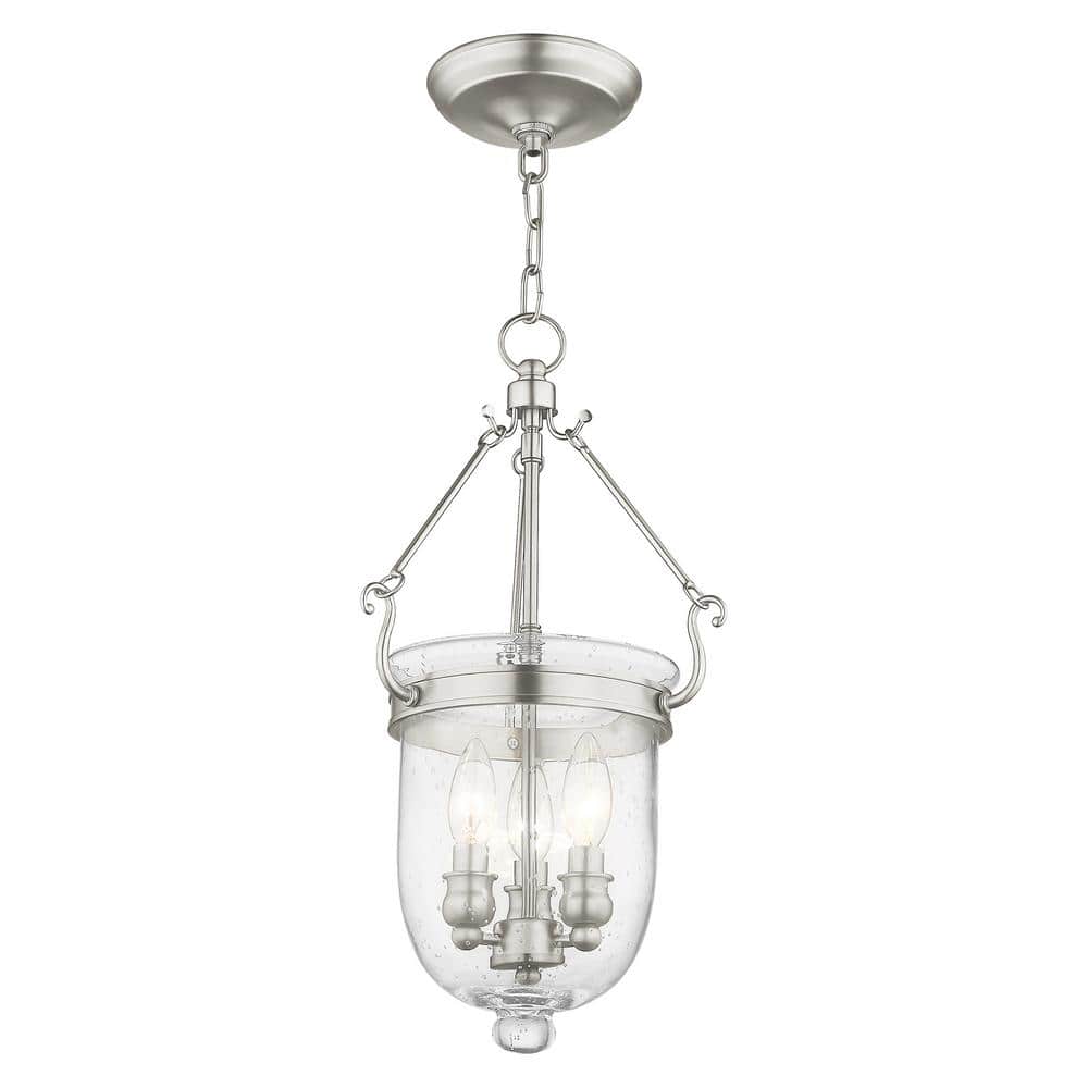 Jefferson Brushed Nickel Seeded Glass 3-Light Chain Lantern