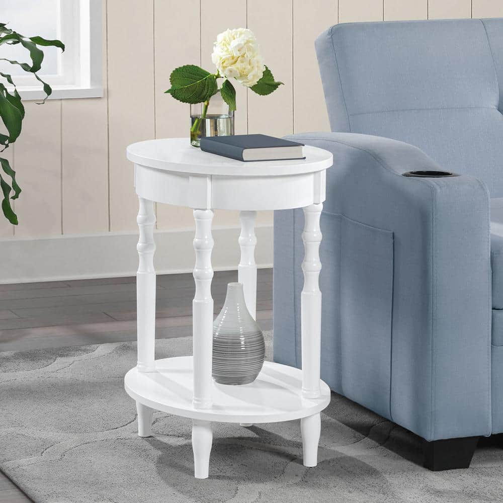 Classic Brandi White Oval End Table with Shelf