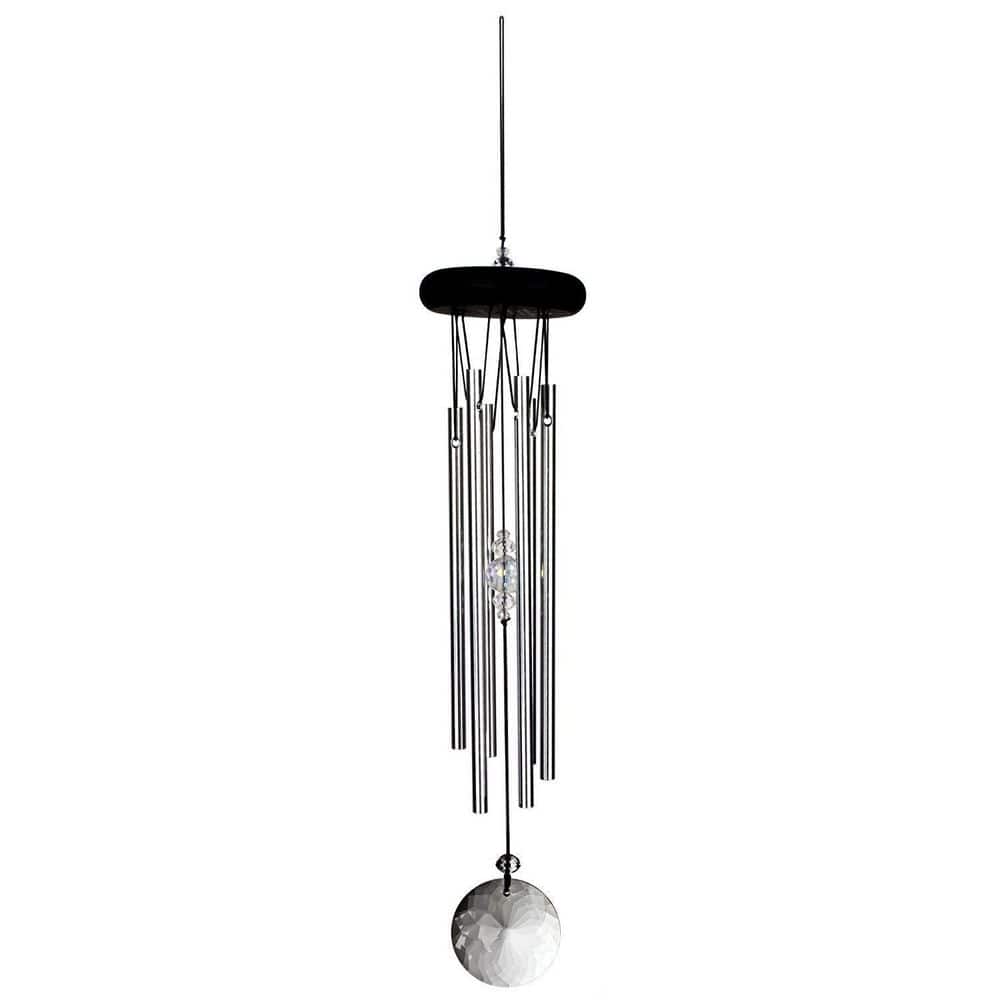 Silver Polished Aluminum Meditation Wind Chime with Crystal Accents