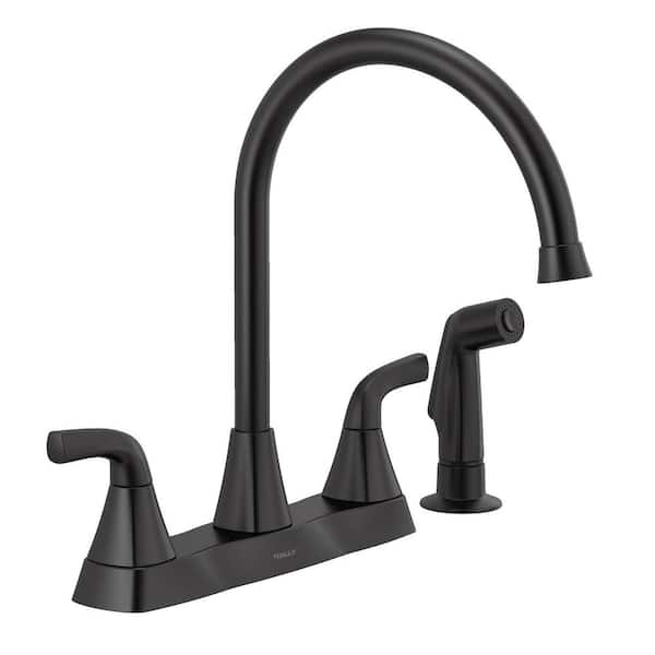 Peerless Parkwood Double Handle Standard Kitchen Faucet with Side Sprayer in Matte Black