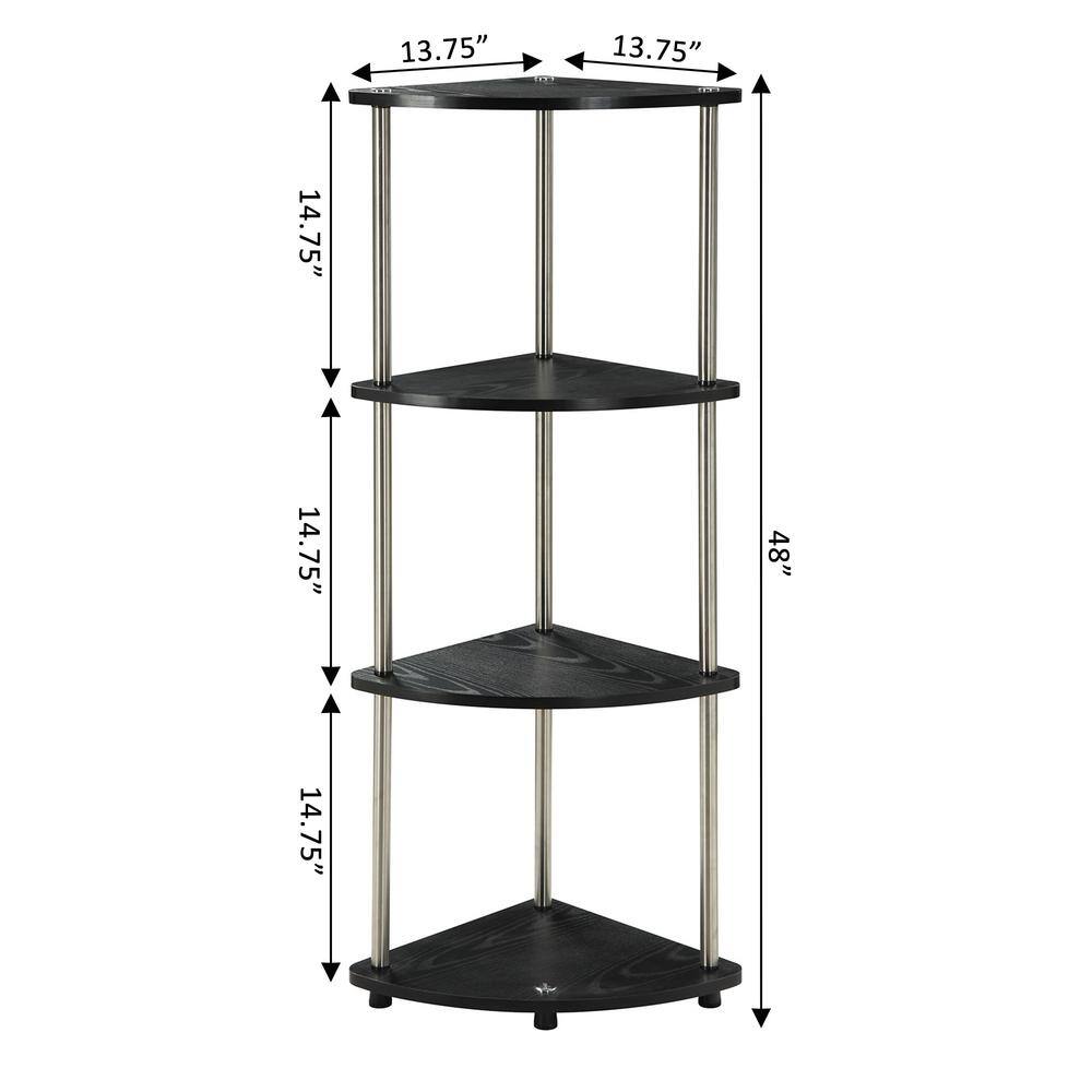 Black Wood 4-Tier Corner Shelf with Stainless Steel Poles