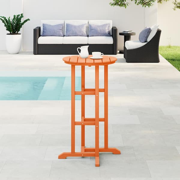 Laguna 24 in. Round Pub Height HDPE Plastic Dining Outdoor Bar Bistro Table in Orange