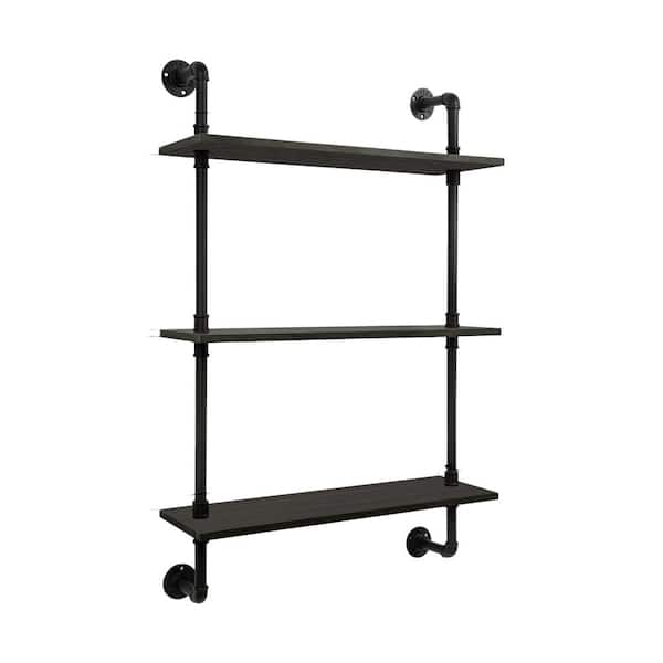 24 in. W x 7.8 in. D Black Decorative Wall 3-Tier Industrial Pipe Floating Shelf