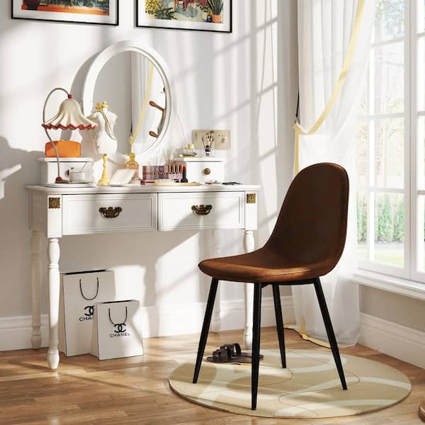 brown dressing table chair Homy Casa Charlte Suede Brown Suede Modern Beige Upholstered Vanity Chair-Perfect For Bedrooms and Living Rooms