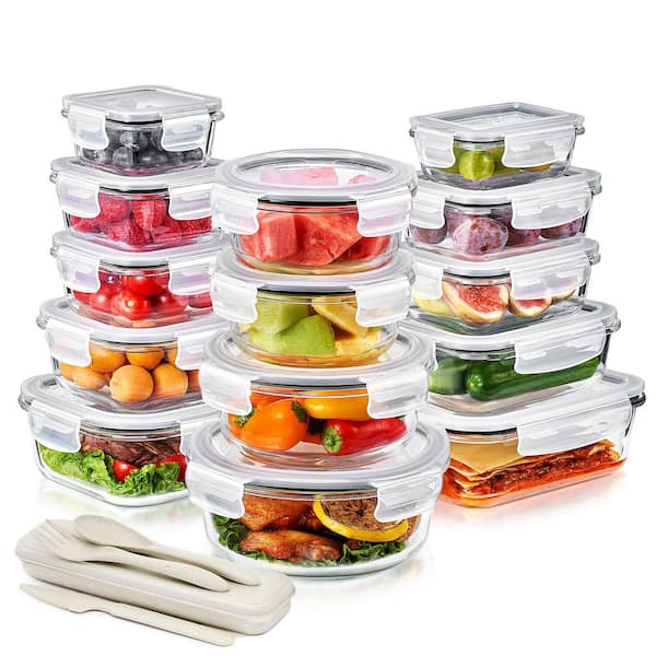 28-Piece Glass Food Storage Containers with Lids-Microwave, Dishwasher, and Oven Safe Meal Prep Containers