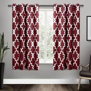 Ironwork Burgundy Woven Trellis 52 in. W x 63 in. L Noise Cancelling Thermal Grommet Blackout Curtain (Set of 2)