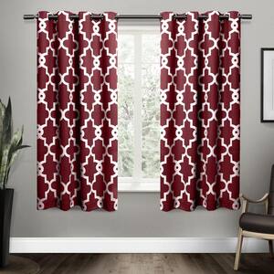 Ironwork Burgundy Trellis Woven 52 in. W x 63 in. L Grommet Top, Blackout Curtain Panel (Set of 2)