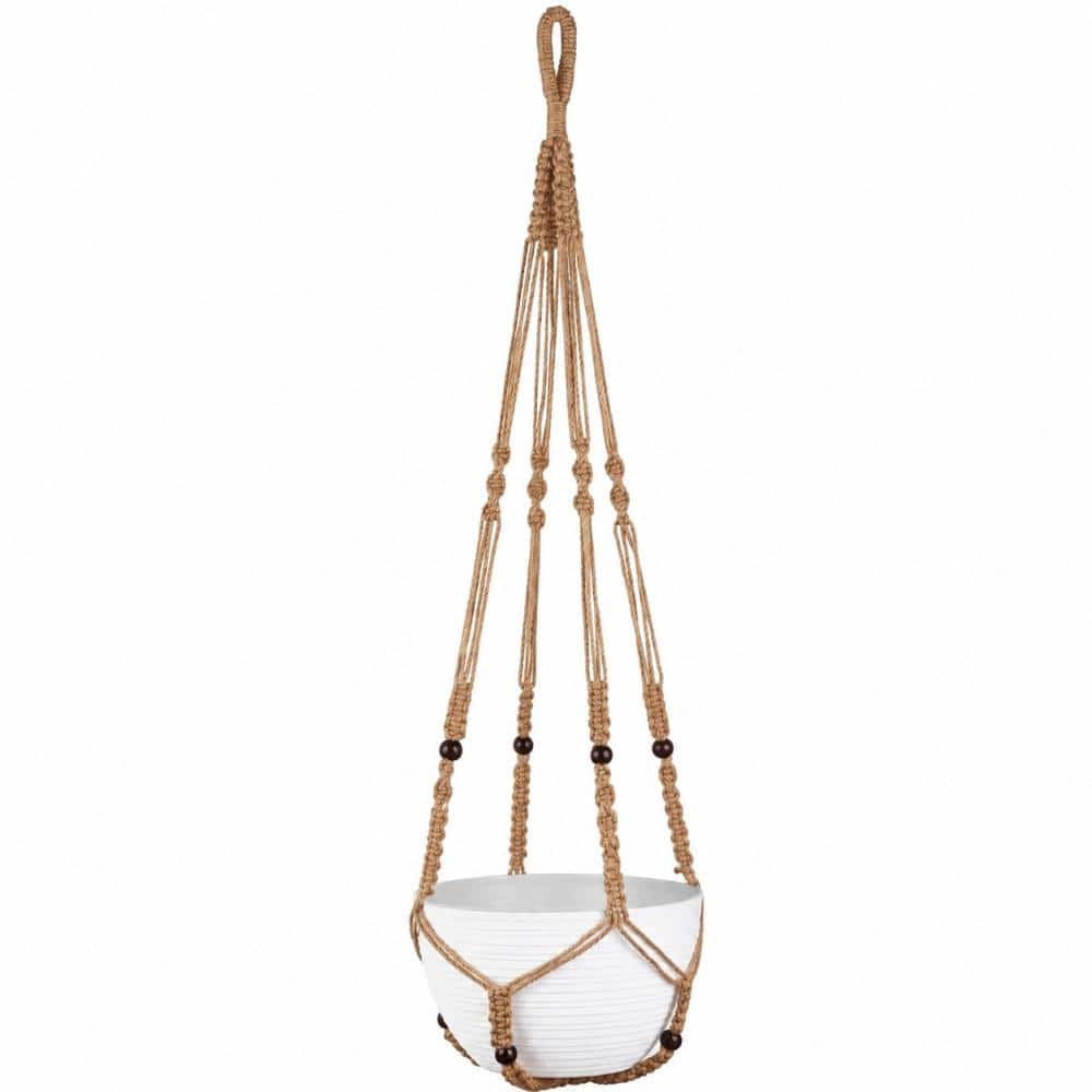 43 in Extra-Long Macrame Plant Hanger, Jute Cord, Wood Bead Accent, Fits Up to 12 in Pot, No Tassels, Boho Indoor price history on PriceWatchPro