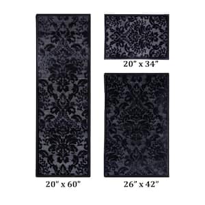 Nyla Collection Gray Polyester  (20 in. x 60 in. : 26 in. x 42 in. : 20 in. x 34 in.) 3 Piece Area Rug Set