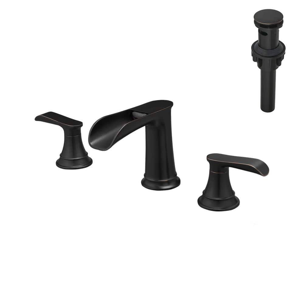 Waterfall Double Handle 3-Hole 8 in. Widespread Bathroom Faucet with Pop Up