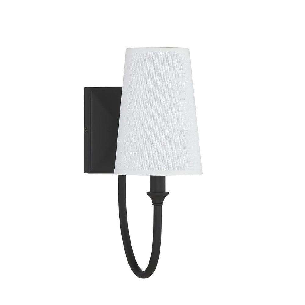 Matte Black Dimmable Wall Sconce with White Fabric Shade