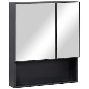 23.5" W x 5.25" D x 27.5" H Black Wall-Mounted Medicine Cabinet, Bathroom Mirror Cabinet with Doors and Storage Shelves