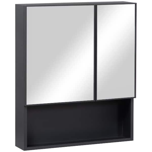 kleankin 23.5 Inch x 27.5 Inch Medicine Cabinet with Mirrored Door,  Adjustable Shelf, Towel Rack, Wall Mounted Bathroom Cabinet, White Mirror