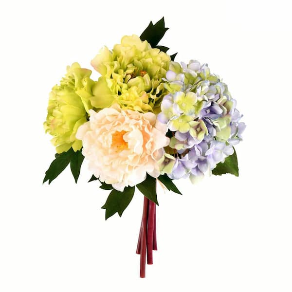 Vickerman 11 in. Blue Artificial Hydrangea Peony Floral Arrangement