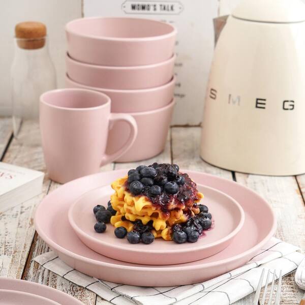 STONE LAIN 32Piece Casual Pink Stoneware Dinnerware Set (Set for 8