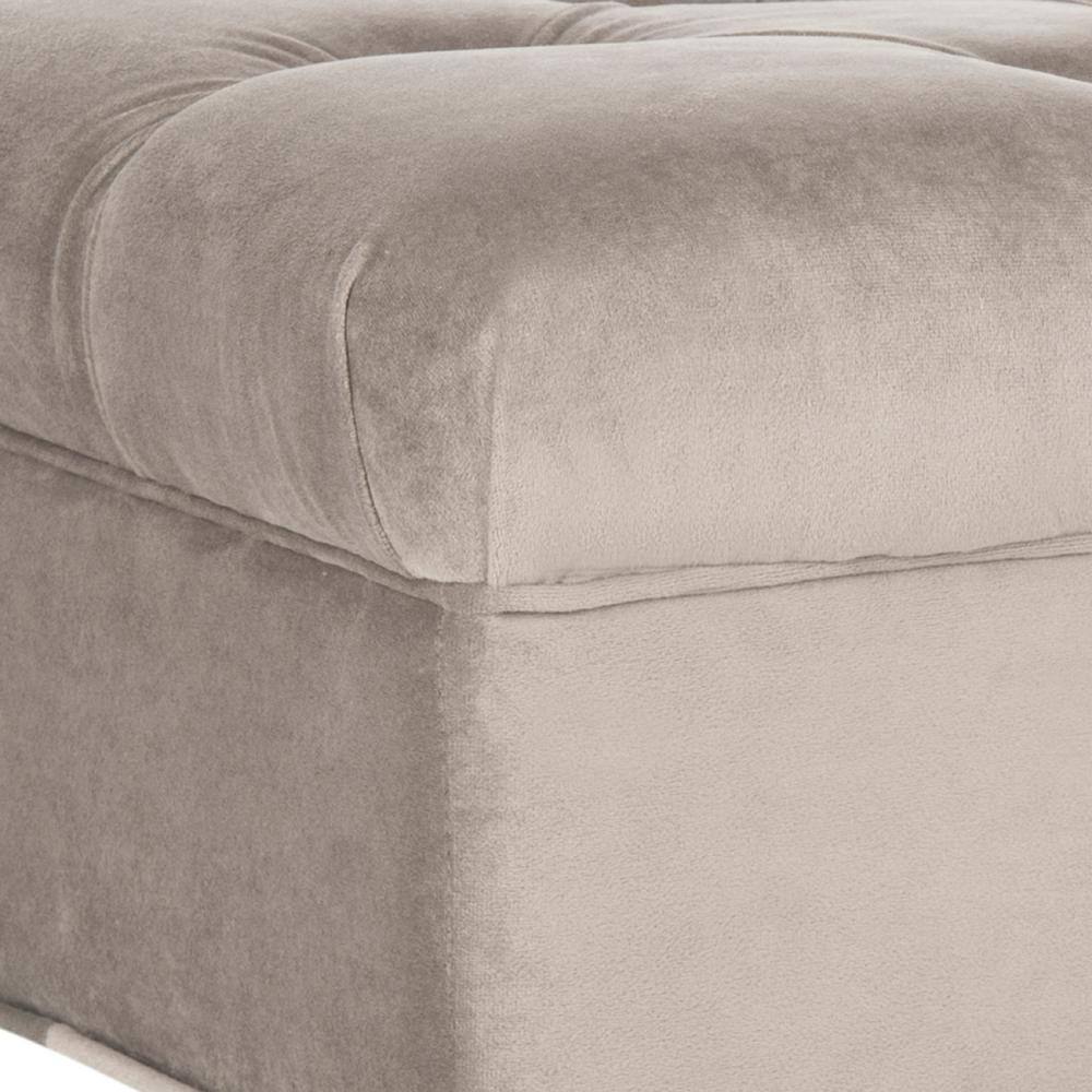 Angeline Gray Tufted Cotton Ottoman with Birchwood Legs