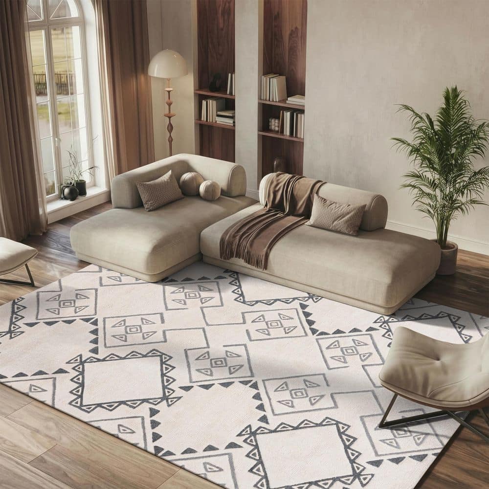 Casablanca Shag 9 ft. x 12 ft. Ivory/Gray Geometric Diamond Area Rug price history on PriceWatchPro