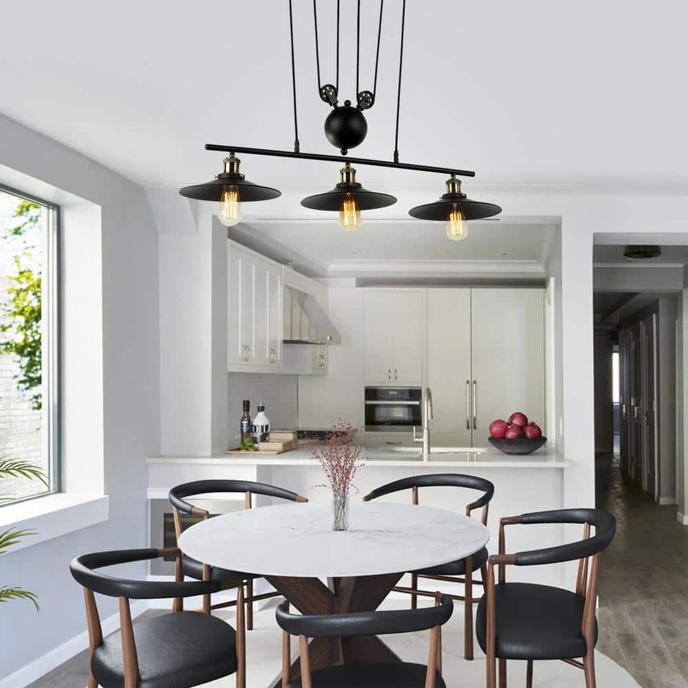 Chic Black Metal 44" Pulley Adjust Industrial Chandelier