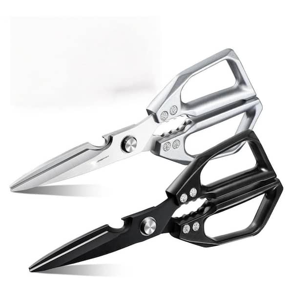 9 in. Heavy Duty Stainless Steel Kitchen Shears Silver and Black Scissors for Meat Chicken Bones Turkey (Set of 2)