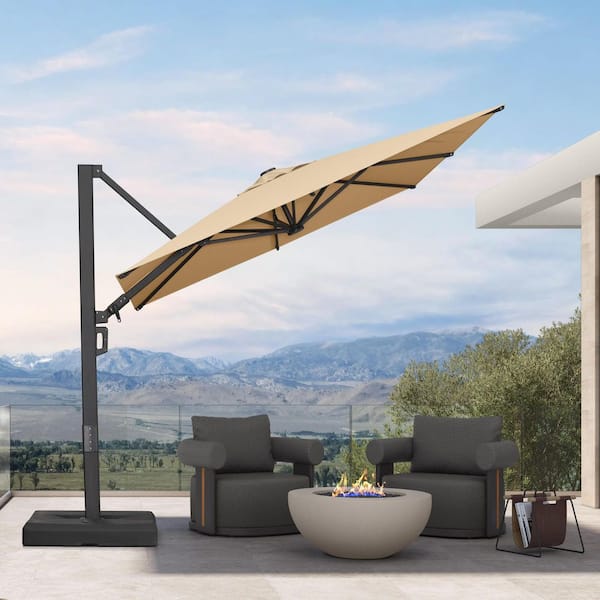 8 ft. Square Aluminum Cantilever Sun Umbrella Offset 360° Rotation Patio Umbrella in Beige