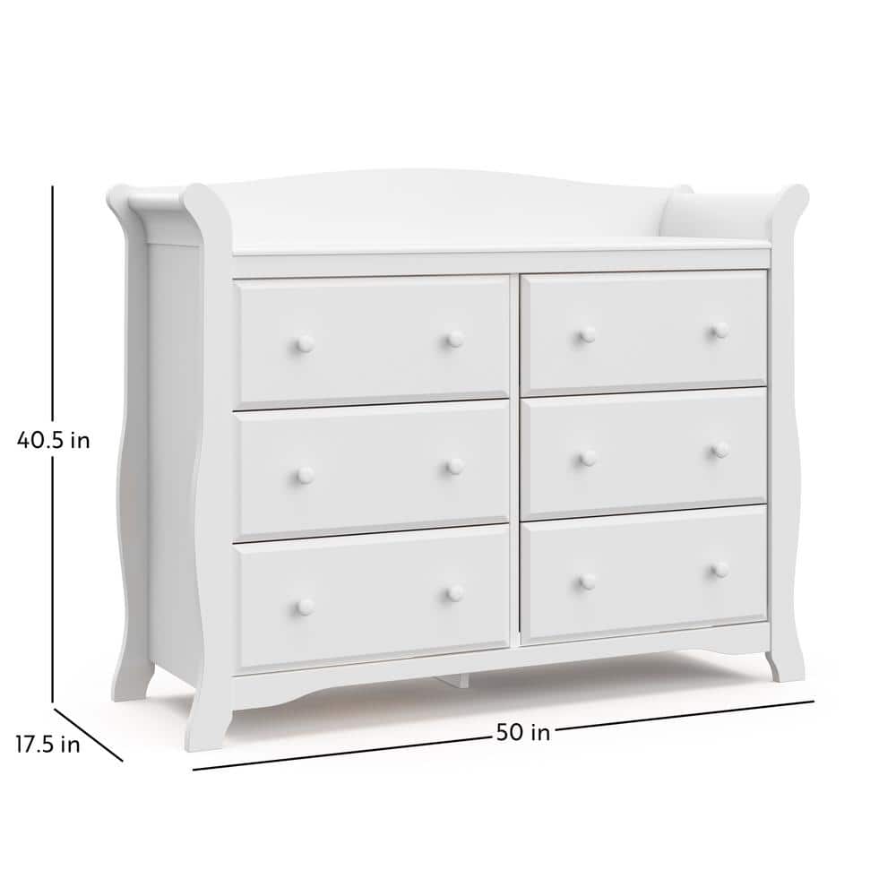 Avalon Sleek White 6-Drawer Nursery Dresser with Ball Bearing Glides
