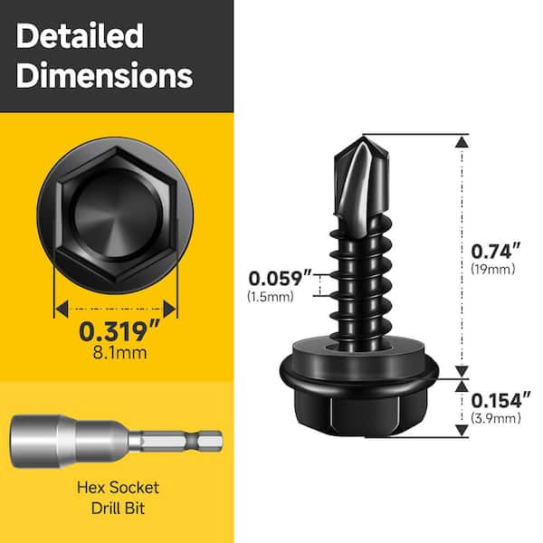 #10 x 3/4 in. Black Oxide 410 Stainless Steel Hex Washer Head Self Drilling Sheet Metal Screws (100-Pack)