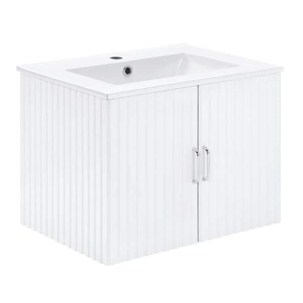 23.62 in. W x 17.72 in. D x 18.7 in. H Single Sink Wall Bath Vanity in White with White Ceramic Top