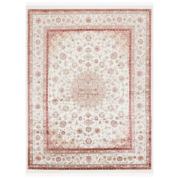 Persian Classic 8 ft. x 10 ft. Ivory/Beige Rust Ornate Floral Fringe Area Rug