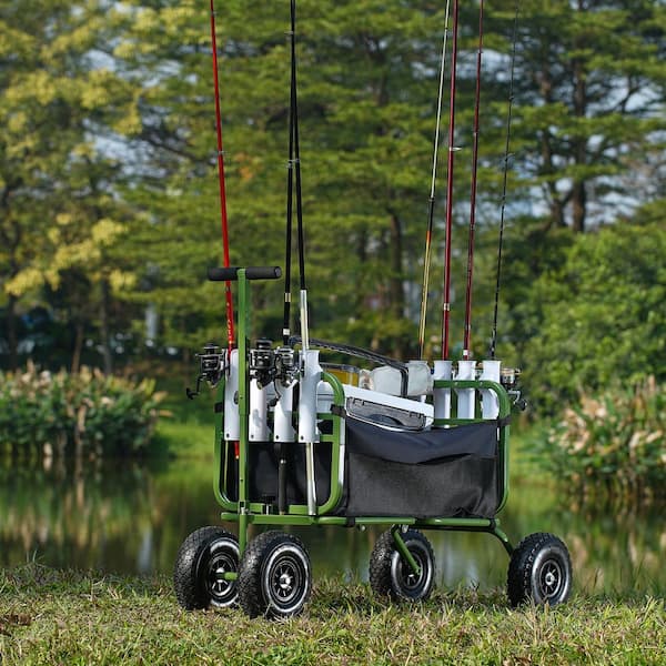 5.5 cu.ft. Beach Fishing Cart 300 lbs. Heavy-Duty Steel Foldable Fish Cart Garden Cart with 4 x 11 in. Rubber Tires