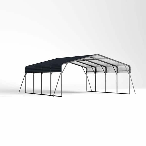 20 ft. W x 20 ft. D x 9.65 ft. H Black Roof Metal Carport