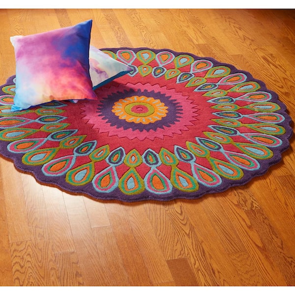 Emerson Contemporary Pink/Multi-color 3 ft. Round Plush Indoor Area Rug