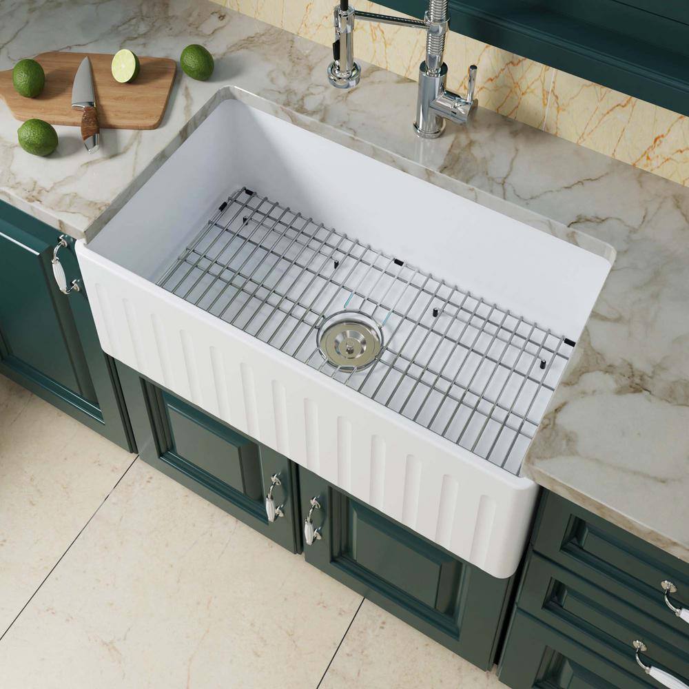 33'' Gloss White Fireclay Farmhouse Single Bowl Kitchen Sink